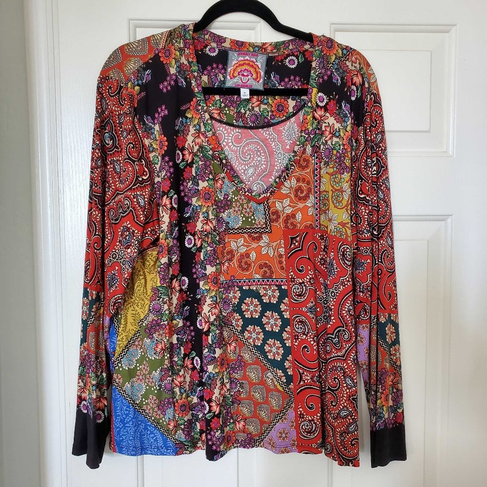 Johnny Was Floral Print Long Sleeve Top XL